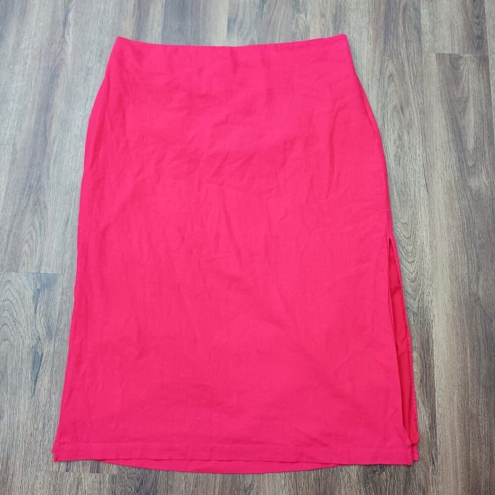 New GAP Skirt Womens XXL Red Linen‎ Blend Maxi Side Slit Straight Long Pull On